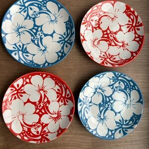 Hibiscus Red and Blue Ceramic Plates